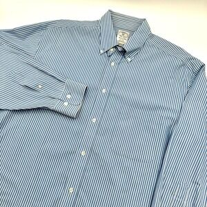 Enro Men's 16.5 32-33 Tailored Fit Blue White Button Down Stripe L/S Dress Shirt